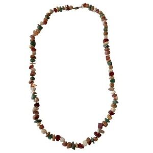 Vintage Multi Gemstone Chip Necklace Women Brown Green Tan Boho